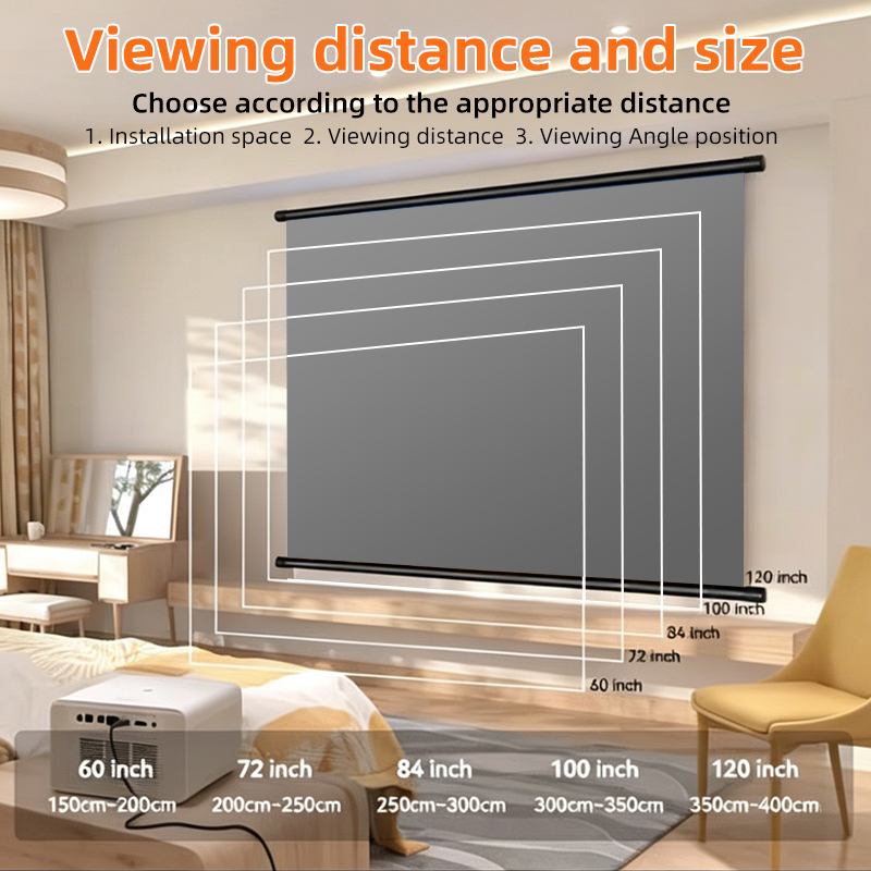 Home Cinema Wall Lights - Anti-lichtgrijs projectiescherm zonder perforatie, wandmontage, 60/72/84/100/120