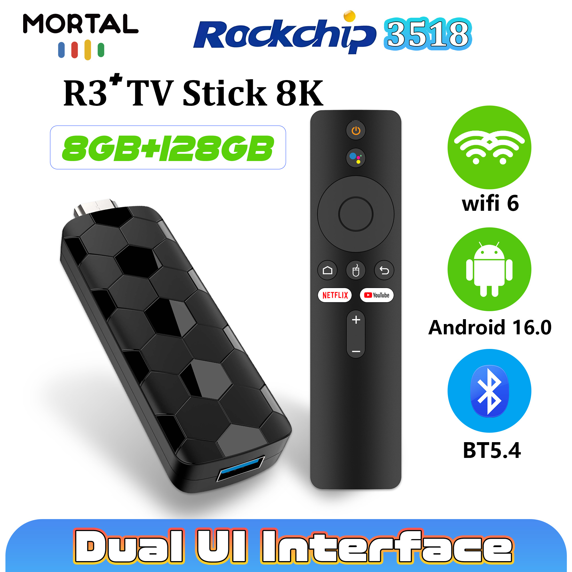 Mortal R3+ TV Stick Android 16 - Home Cinema App recensie en prijs