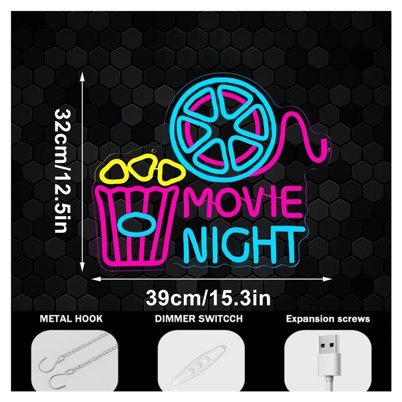 Movie Night Neon Sign Popcorn  - Home Cinema Wall Lights recensie en prijs
